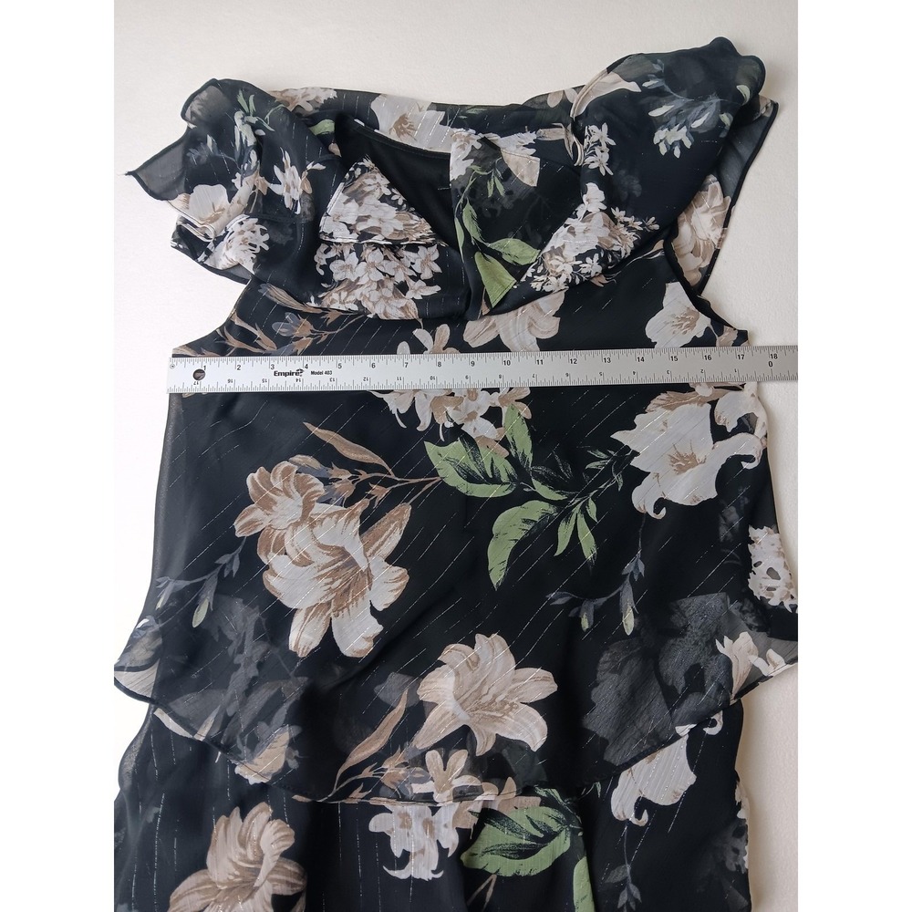 SLNY Dress Womens 8 Black Floral Chiffon Tiered Ruffle A-Line Party Wedding - Picture 5 of 9